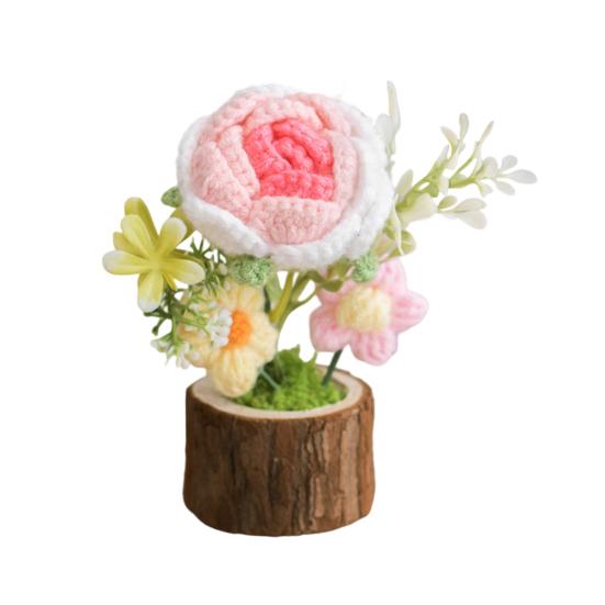 Handmade Crochet Potted Flower Artificial Knitted Flower Bouquet Forever Flower Gifts for Mother's