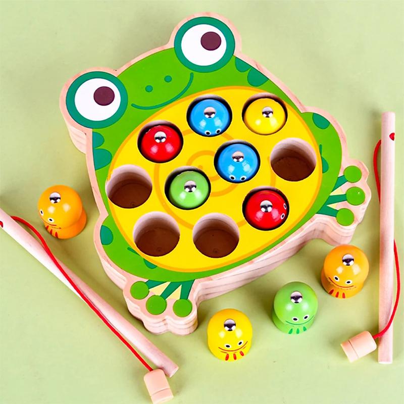 Wooden Toy Magnetic Fishing Toy Learning Fine Motor Skills Promote Parent Child Interaction Wooden Fishing Game For Boys Girls