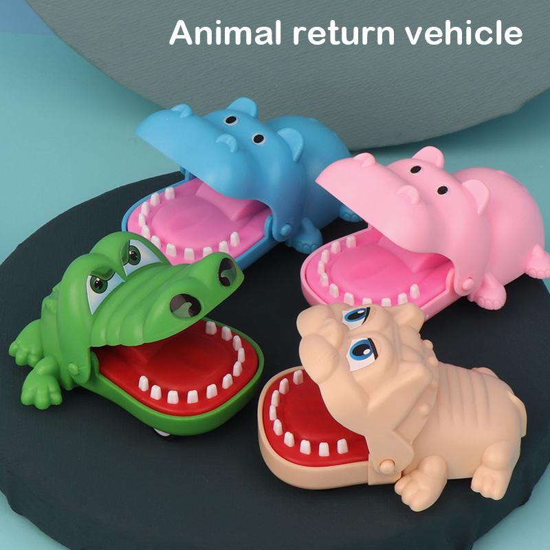 Biting Hand Crocodile Mouth Pull-Back Car Toy Cartoon Hippo Puppy Animal Pull Back Toy Car Press Teeth Bite Fingers Tricky Toy
