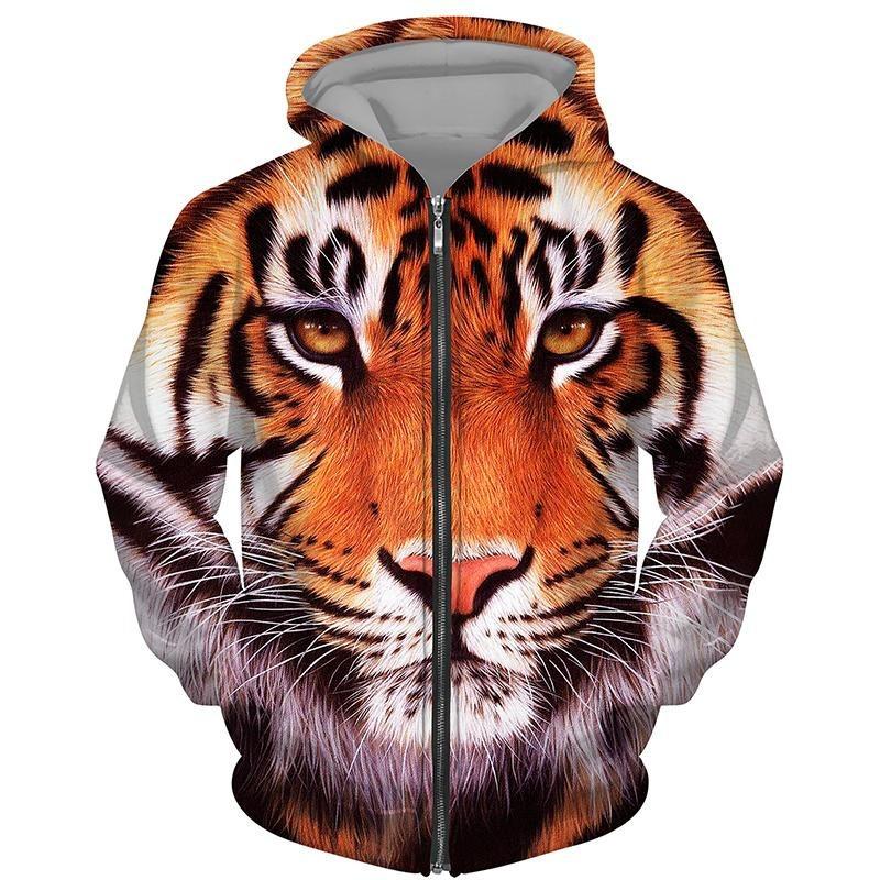 Trend Tiger Pattern Zip Up Hoodies For Men Fashion Autumn Long Sleeve Pullovers Loose Streetwear Cool Hoodie