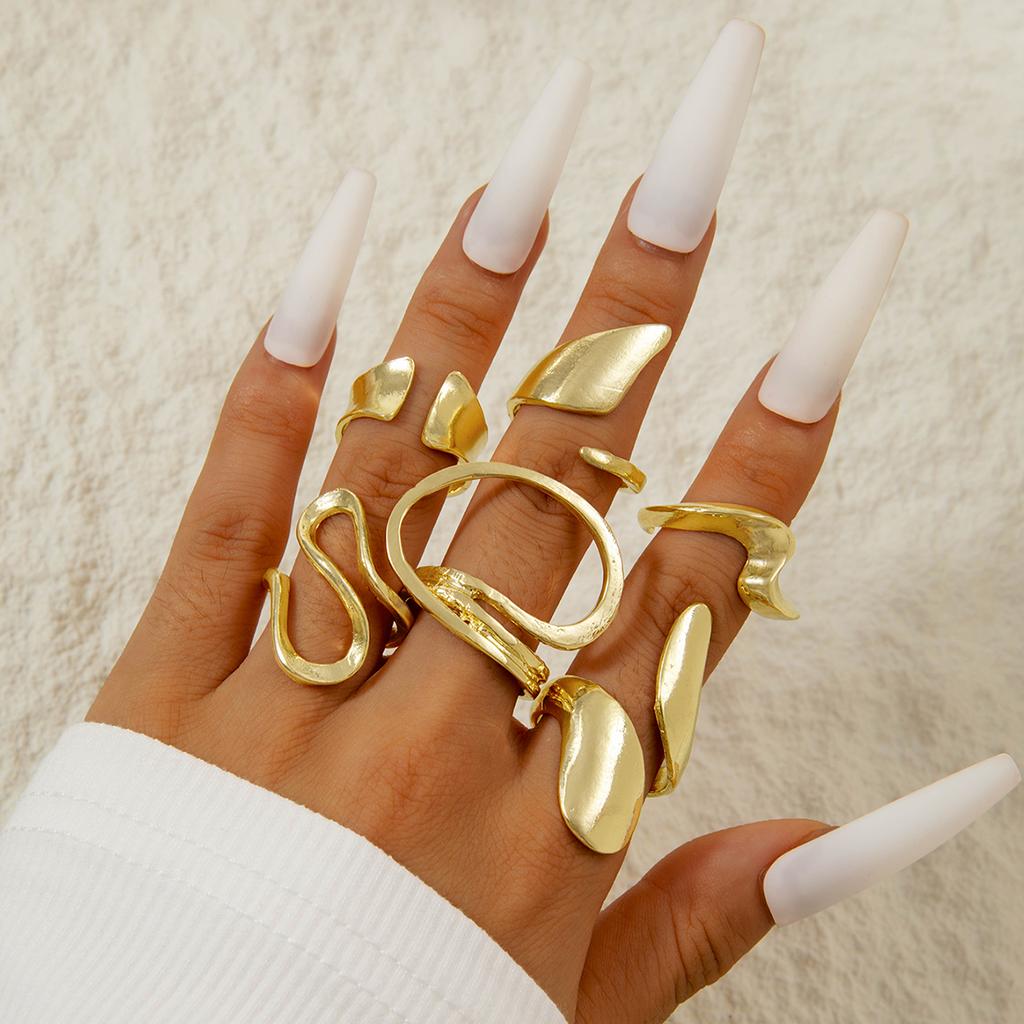 Fashion Elegant Stacking Gold Colour Rings Geometric Design Ring Set Accessories Daily Festival Party Gifts 27910