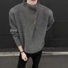 Men's Korean Style High Neck Sweater with Irregular Button Design – Trendy Oversized Knitwear