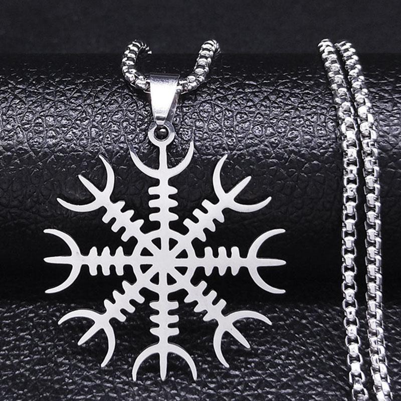 Viking Compass Helm Rune Amulet Necklace Silver Color Stainless Steel Symbol of Protection Necklace Pagan Jewelry N7024S01