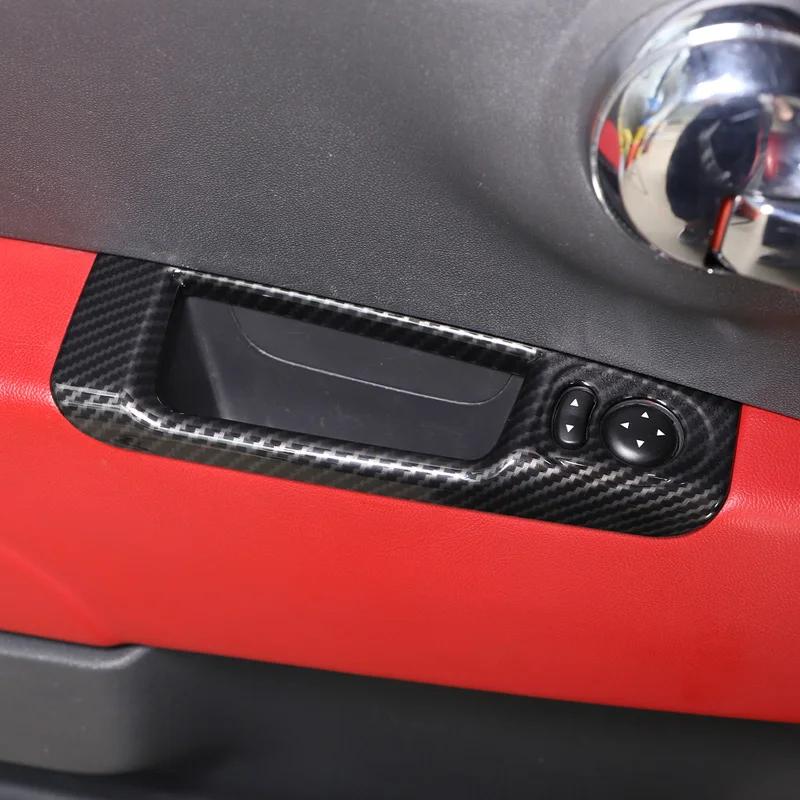 För FIAT Abarth 500 2010-2022 ABS Kolfiber Bil Backspegel Justeringsknapp Dörrförvaringslåda Panelram Kåpa Dekoration Klistermärken