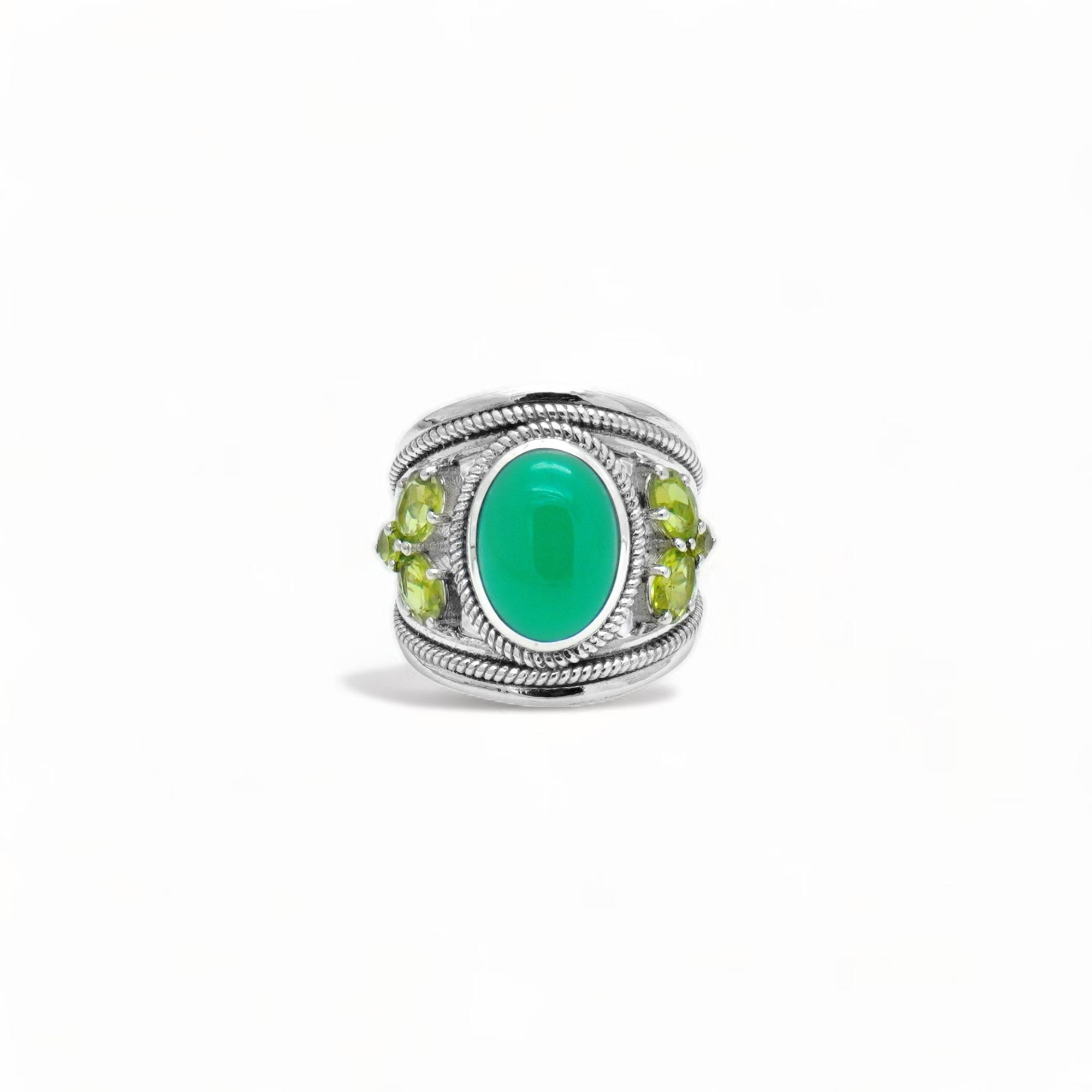 

Elegant Women’s Green Onyx & Peridot Ring in 925 Sterling Silver – Statement Gemstone Jewelry, Ring for Her, Christmas Gift US 12.5