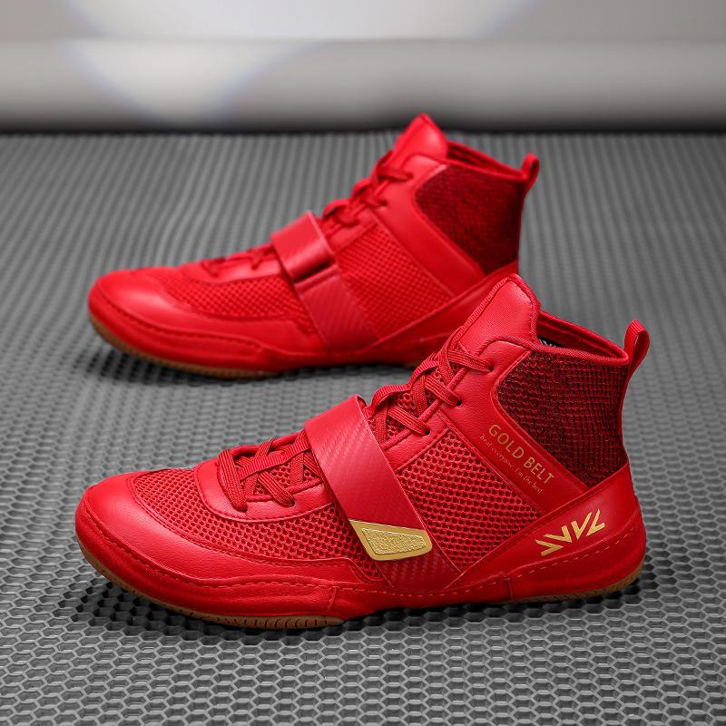 Medium top boxing shoes men's large size breathable non-slip wrestling shoes indoor fitness deadlift training shoes