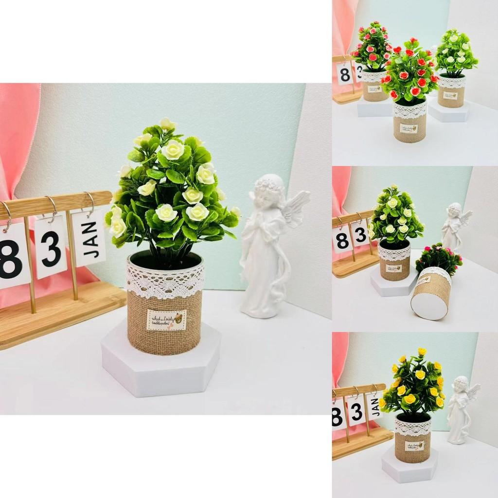 Fake Plant Flower Pot With Fabric Blossoms For Home Office And Garden Decor