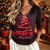 Women's Stylish Casual Christmas Printed V-Neck Three-Quarter Sleeve T-Shirt Top