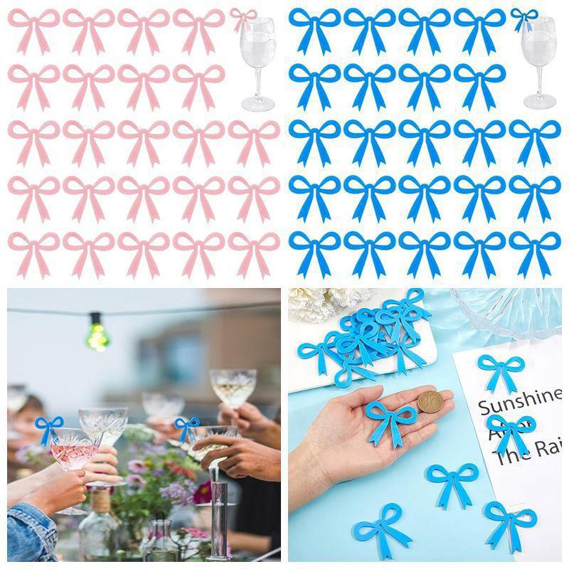 10pcs Acrylic Bow and Other Multi-Shape Wine Glass Ornament Drink Label Birthday Wedding Party Decoration Accessories