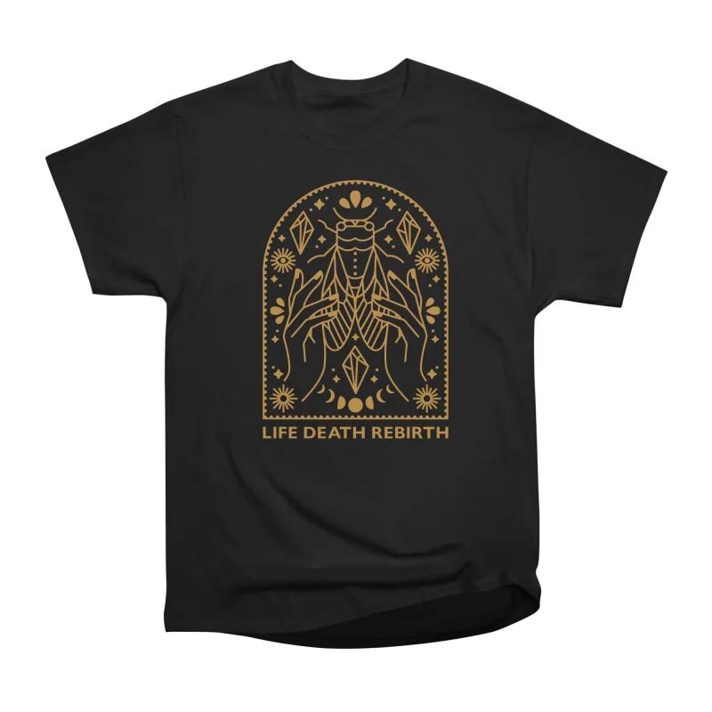 Men Casual Shirts Short Sleeves LIFE DEATH REBIRTH  Black Tees Oversized T-shirts S чёрный