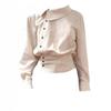 Korean Retro Striped Lapel Irregular Slim Fit Long Sleeve Women's Shirt - Autumn/Winter New Design