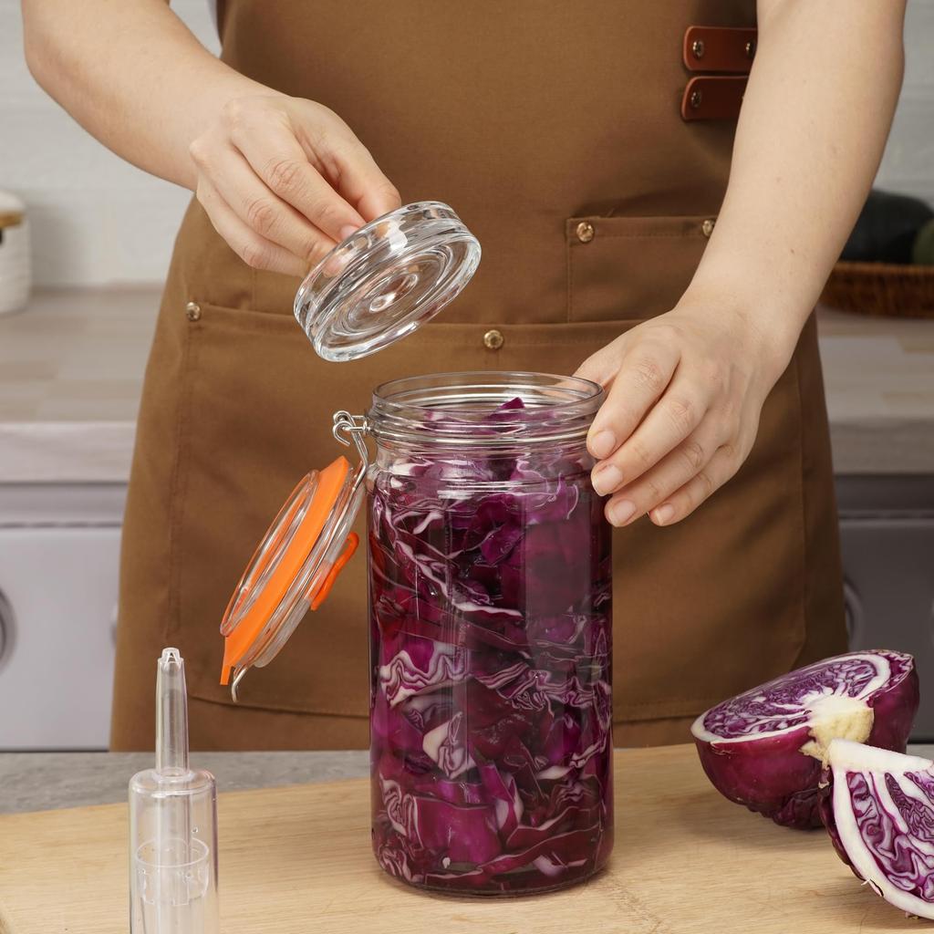 1.3L Glass Fermentation Kit (2-Pack) – Pickling Containers, Glass Jars, Weights & Airlocks, for Sauerkraut, Kimchi, Kombucha, Pickles