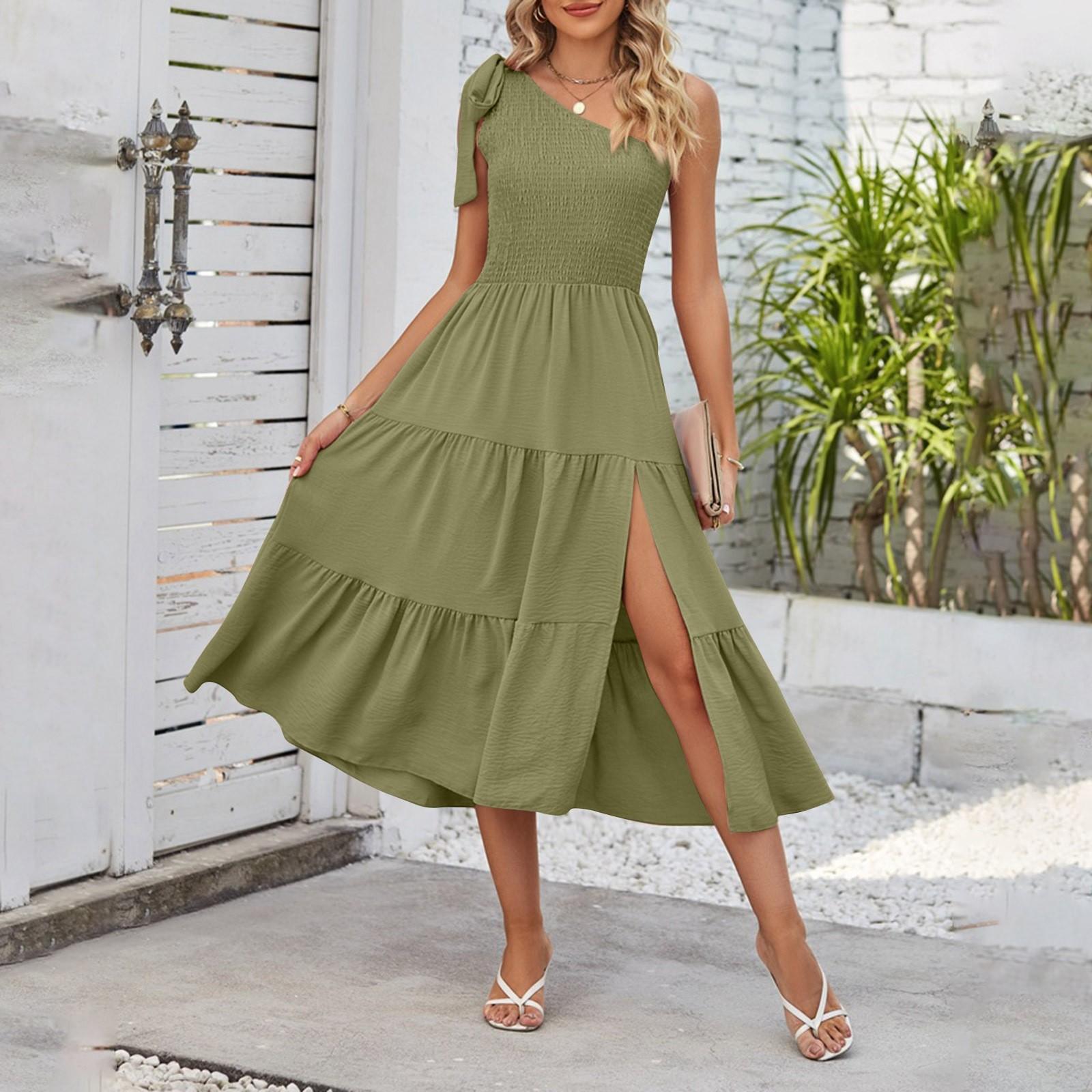 

Женские модные однотонные платья с разрезом на одно плечо и шнуровкой M