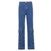 New Street Hip-hop Tooling Big Pocket Jeans Women High Waist Straight Trousers