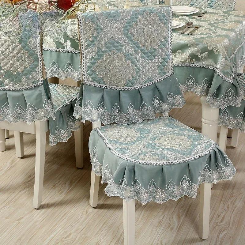 Jacquard Pattern Dining Chair Cover Antiskid Exquisite Edging Lace Seat Cushion Decorative Integrated Household Use 4 Seasons