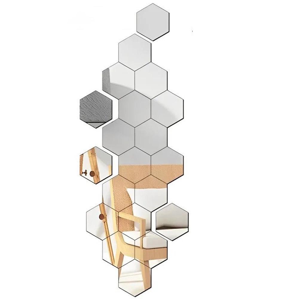 12-teilige hexagonale Acrylspiegel-Wandaufkleber zur DIY-Dekoration—Selbstklebende Aufkleber für Wohnzimmer, Flur und Treppenhaus.