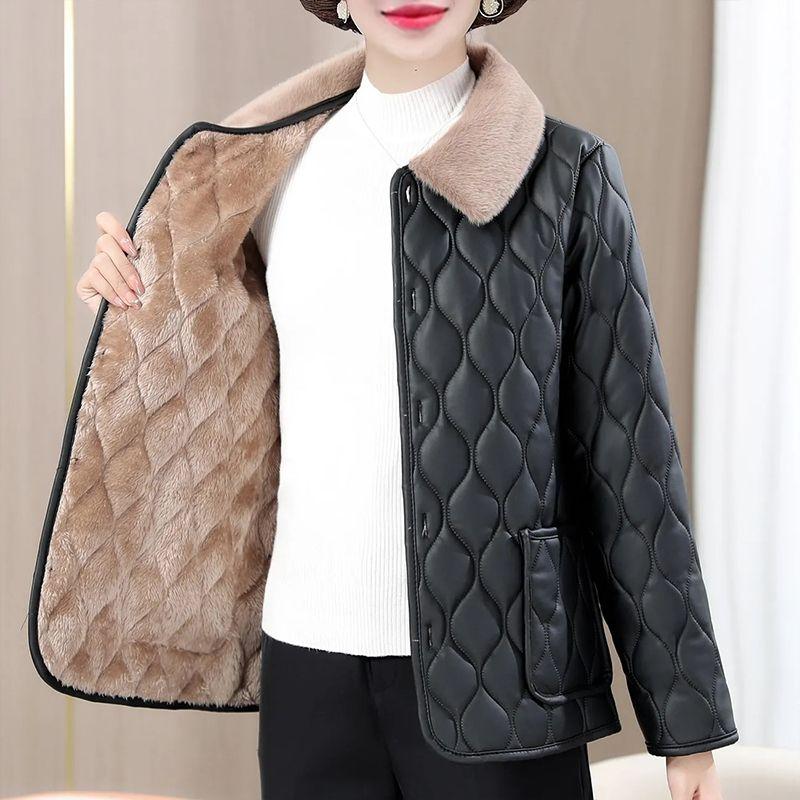 Women's Winter Jacket, Padded Jacket, Padded Jacket, Leather Jacket, Plus Velvet Thickening