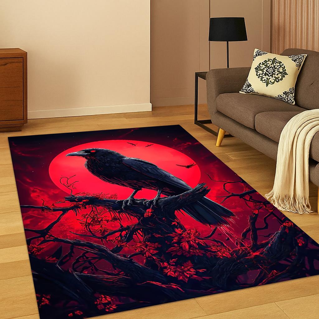 Viking Crow Raven Norse Mythology Goth Carpet Rug for Living Room Sofa Home Bedroom Doormat Decor,Playroom Non-slip Floor Mat