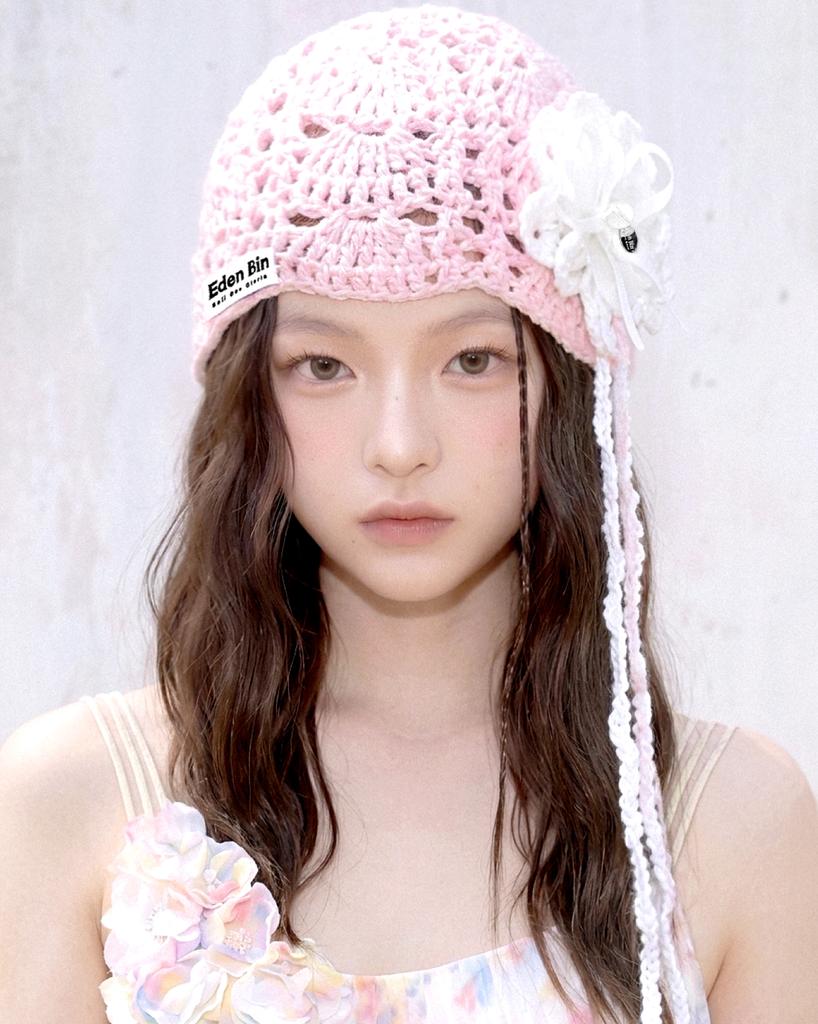 Ideunbin Sunflower Bouquet Rosette Crochet Beanie Hat Baby Pink
