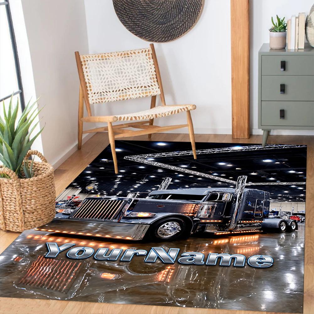 Kw Heavy Trucks Customizable Name Area Rug Design for Living Rooms Game Room Bedrooms Kitchen Anti-slip Rug Decorate Offices Perfect Gift for Women/Me