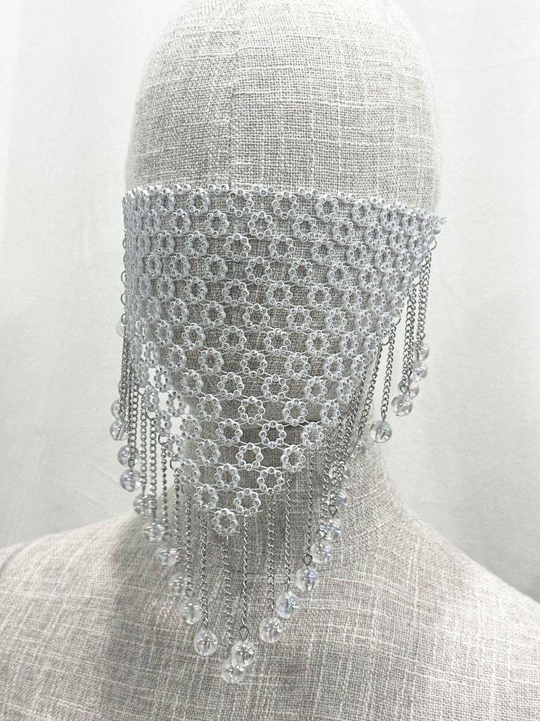 European-American Fashion Rhinestone Tassel Mesh Mask for Nightclub Parties