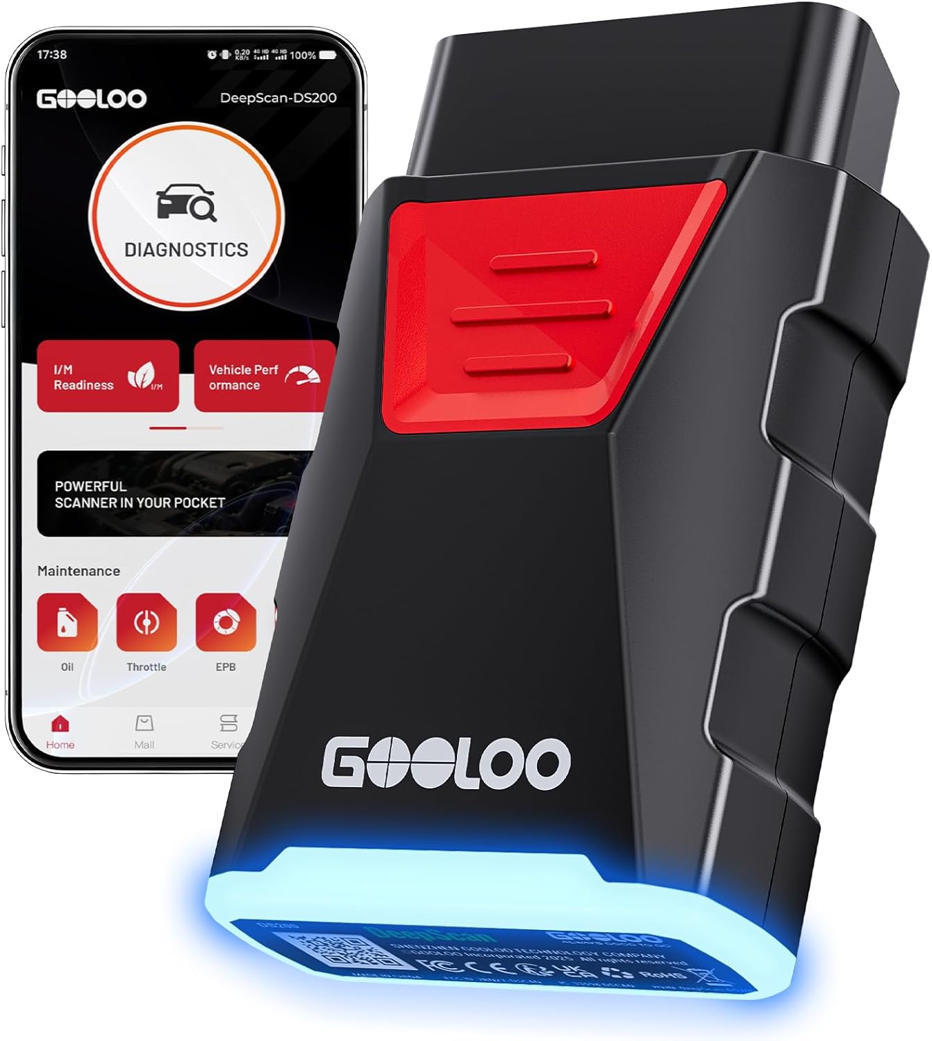 

DEEPSCAN DS200 OBD2 Сканер, Бездротовий Діагностичний Інструмент Bluetooth для iOS та Android, Потокові Дані, Зчитувач Кодів, Двонаправлене Керування чорний