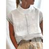 Vintage Sommer Weiß Tops Casual Frauen Baumwolle Leinen Blusen Freizeit Stehkragen Bluse