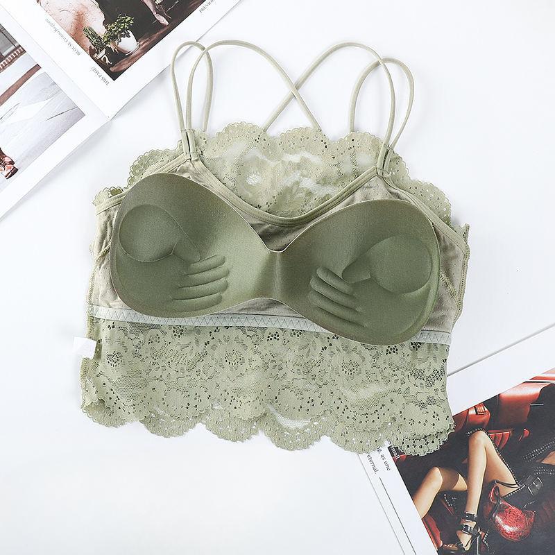 Lace Camisole Beautiful Back Bandeau with Chest Pad Underwear Anti Slip Wireless Push Up Bra Girl Tube Top Lining Women