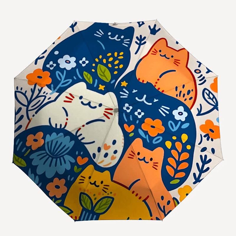 1pc Cats Flowers Automatic Umbrella   Auto Open/Close Folding Umbrella with  8 Rib Frame, 3 Fold Compact Umbrella for Men & Women, 102