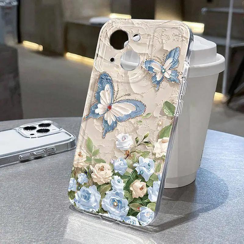 Vintage Schmetterling & Floral Schutzhülle für iPhone 17 Air 16 16e 15 13 12 11 Pro Max Kratzfest Schlank Fit Funda Cover