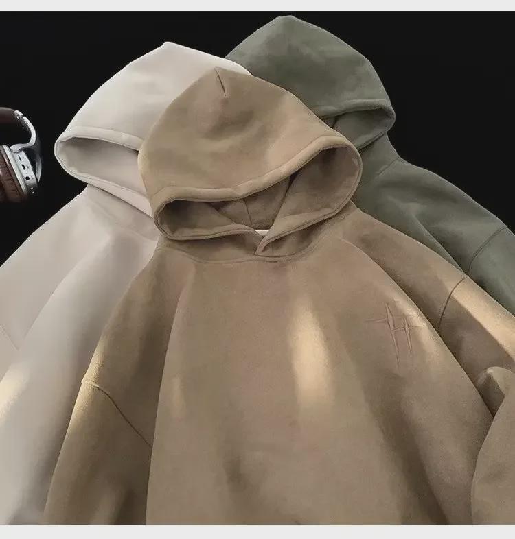 Übergroßer Wildleder-Hoodie für Herren: Trendy American Style, Plüschsamt, Herbst/Winter Mode