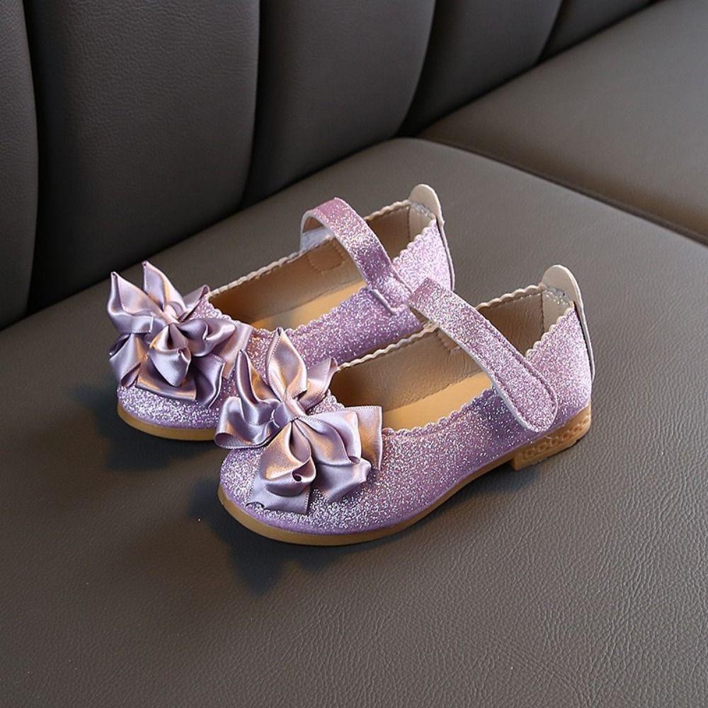 Bow-knot Dance Party Shoes Glitter Leather Shoes Bling Princess Dress Shoes  Girls