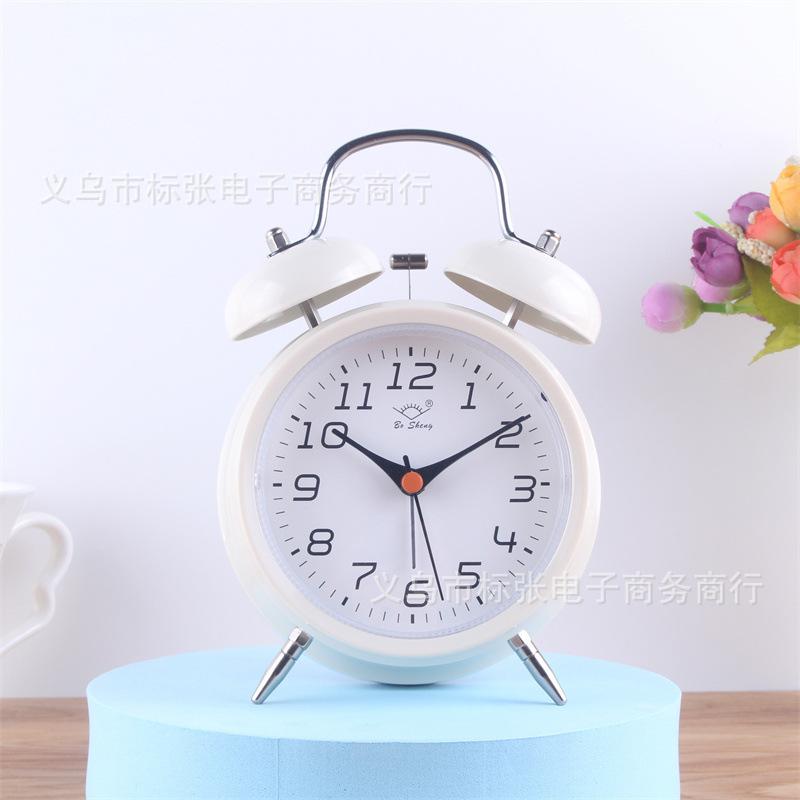 Korean Version of 1-inch Metal Bell Alarm Clock Children's Bedroom Bedside Silent Clock Student Bedside Desk Clock with Night Light