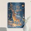 1pc 12x8 Inch Enchanted Deer Glowing Antlers Metal Tin Sign, Winter Snowy Forest Wall Art, Rustic Farmhouse Plaque for Home Bar Kitchen Decor