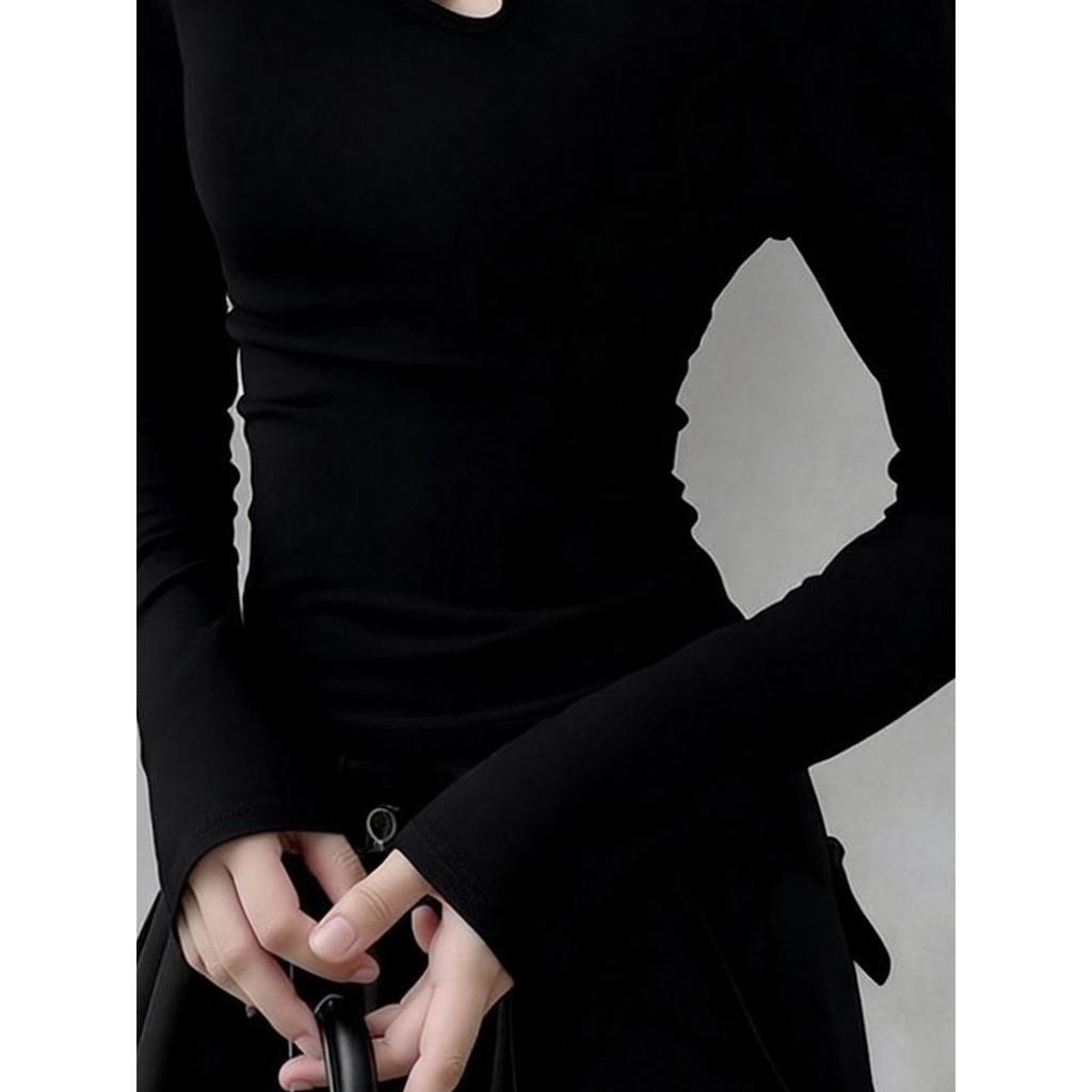 260g Cotton Brushed Autumn/Winter Women's Hollowed Half-High Collar Long Sleeve Base Layer Shirt