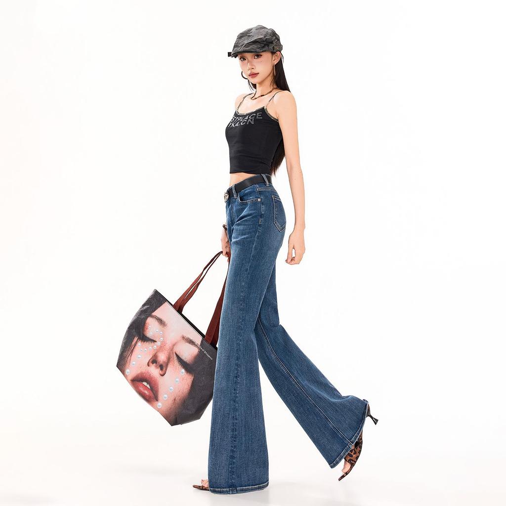 Jeans Elásticos de Tiro Alto Micro-Campana Estilo Retro Americano para Mujer Primavera 2026