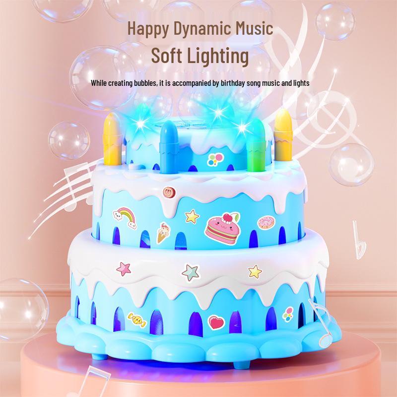 Children's Multi-Hole Electric Bubble Cake Machine with Lights & Music - Automatic Pretend Play Birthday Toy