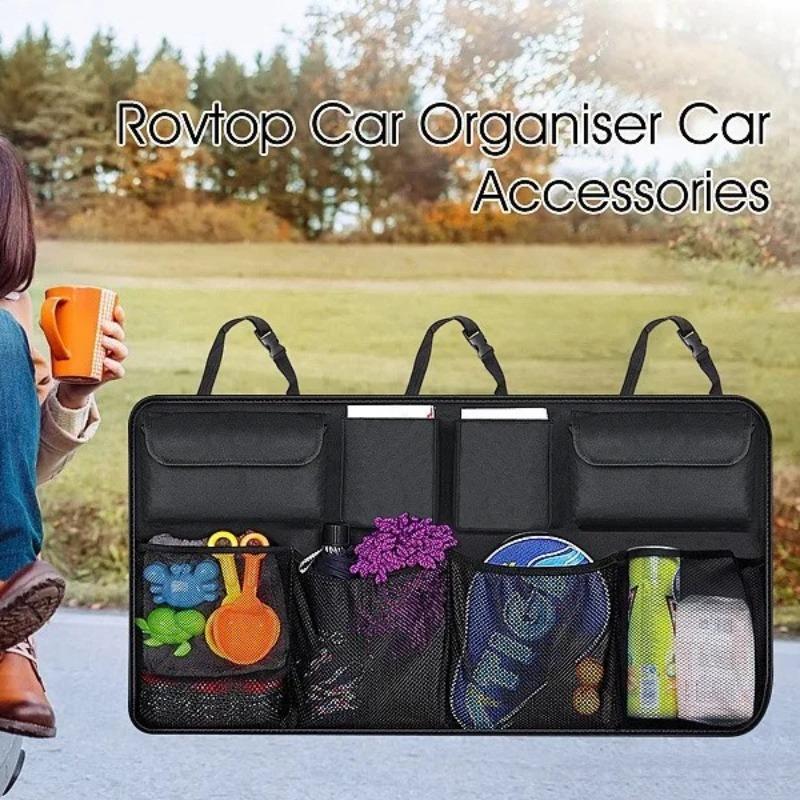 Adjustable car trunk organizer - High-capacity suspension storage bag net Jeep suv van - rear seat storage bag
