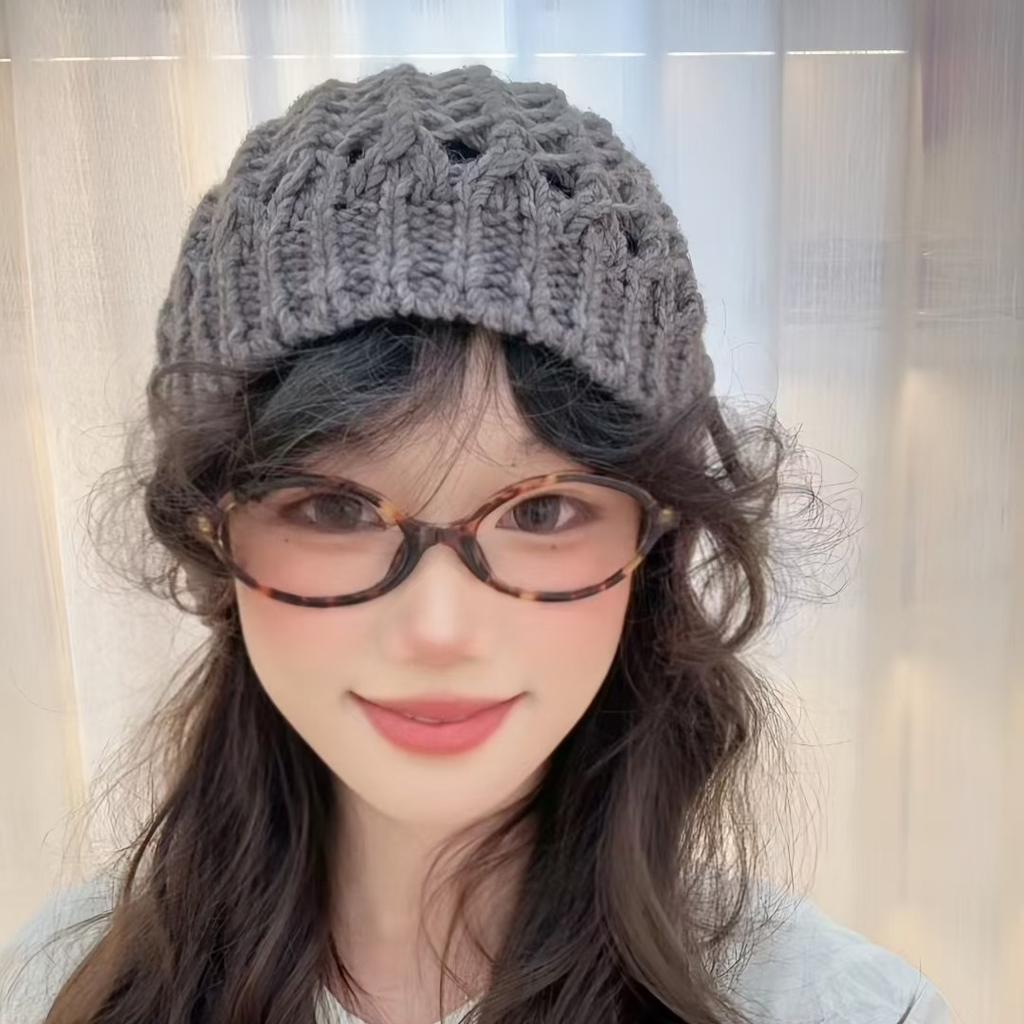 Retro Hollow Knitted Baotou Hat Women's Summer Breathable Turban Hat Korean Style Japanese Style Face Revealing Small Knitted Hat