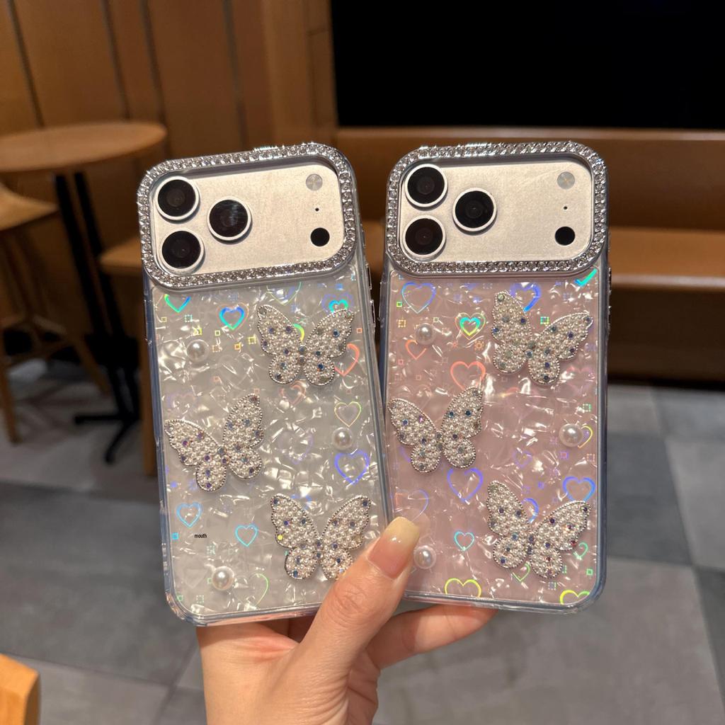 Diamond Pearl Butterfly Phone Case for iPhone 17 Pro Max / 15 Pro / 11 / 12 / 13