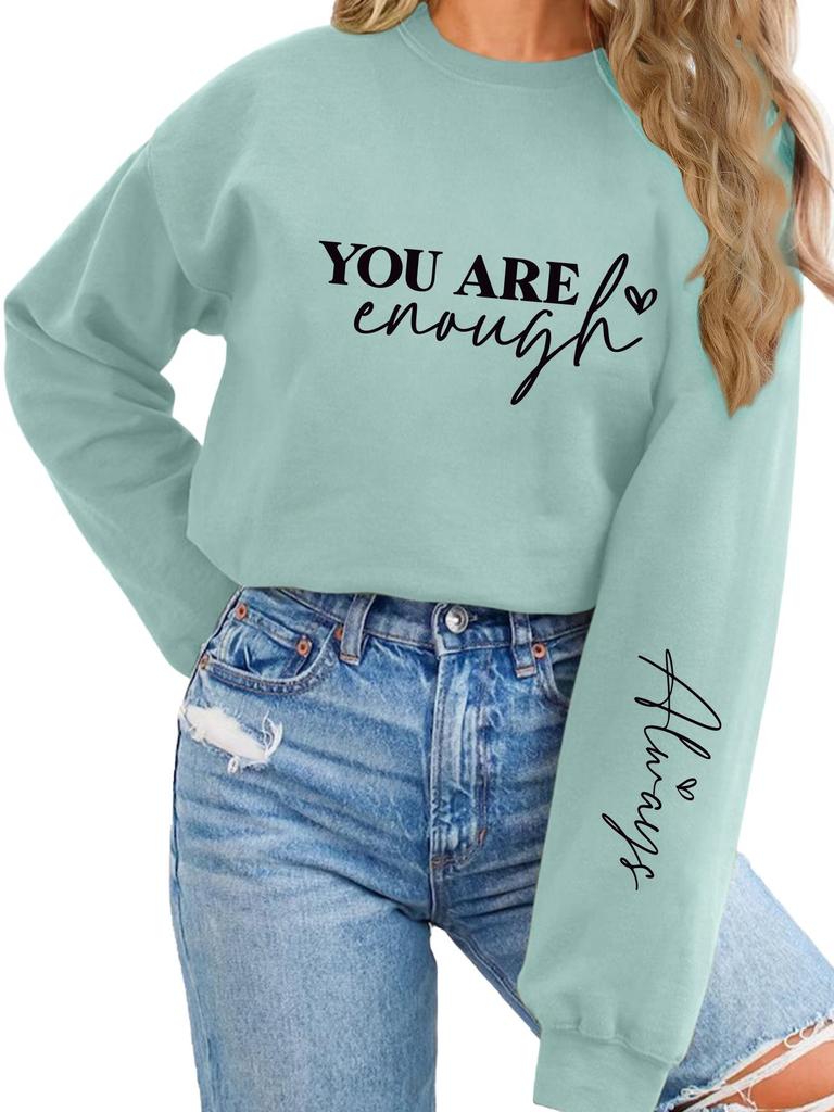 Women's Thickened Plush Hoodie 'You Are Always Enough' Print