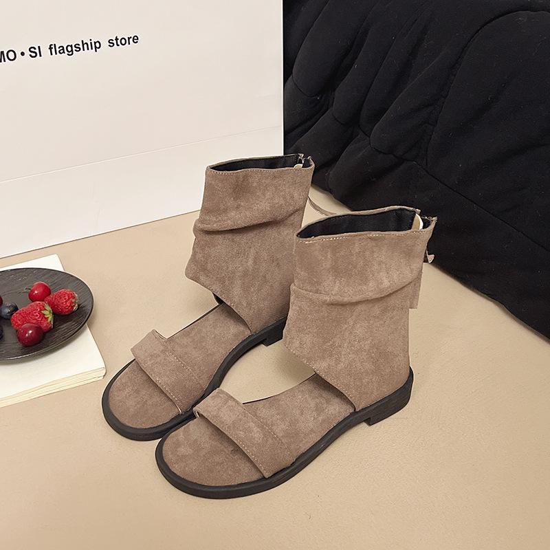 2025 Summer New Casual Toe Sandals Retro Handmade Shoes Flat Bottom Hollow Versatile Women's Cool Boots