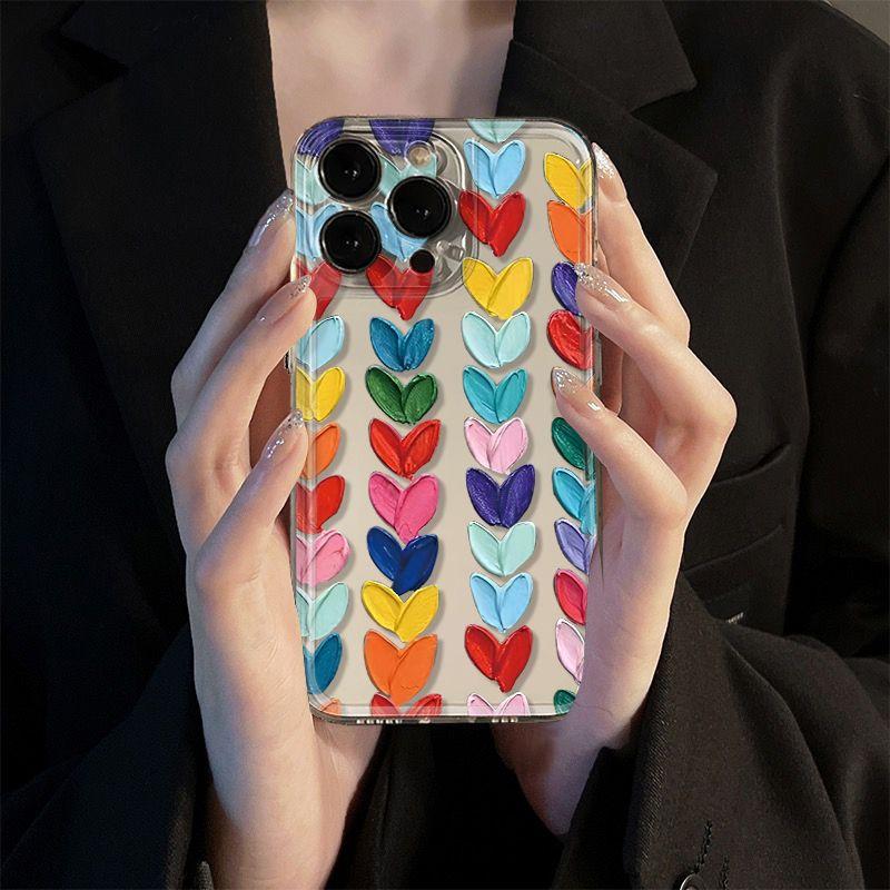 Fashion Flowers Case For Iphone17 16pro 15pro 14 13 12 11 12pro 13pro Max 14plus Silicone Anti Fall Protective Cover Heart Cover