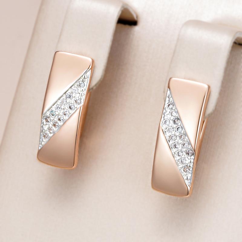 Fashion Square Wide Earrings For Women  Rose Gold  Color Mix Natural Zircon English Earrings Ethnic Bride Jewelry