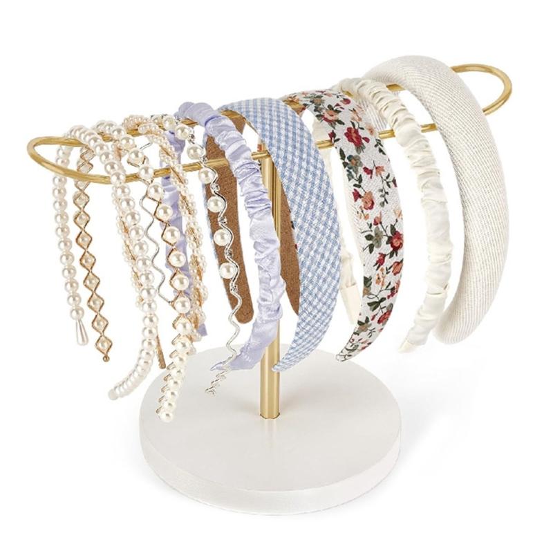 Contemporary Headband Display Stand Wooden Base Scrunchie Holder Space Saving Hair Accessories Organiser for Bedroom