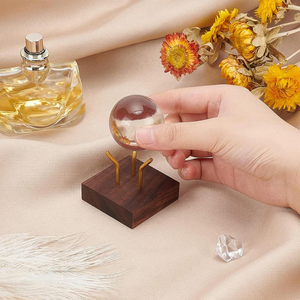 FINGERINSPIRE Wooden Base Decorative Display Pedestals with Metal Arm Display Stand Easel Wood Small Holders for Glass Sphere for Crystal Ball,