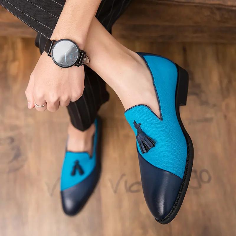 Belgische Herren-Loafer, blaue Abendschuhe, stilvolle formelle Leder-Blazer, Tanzschuhe für Männer