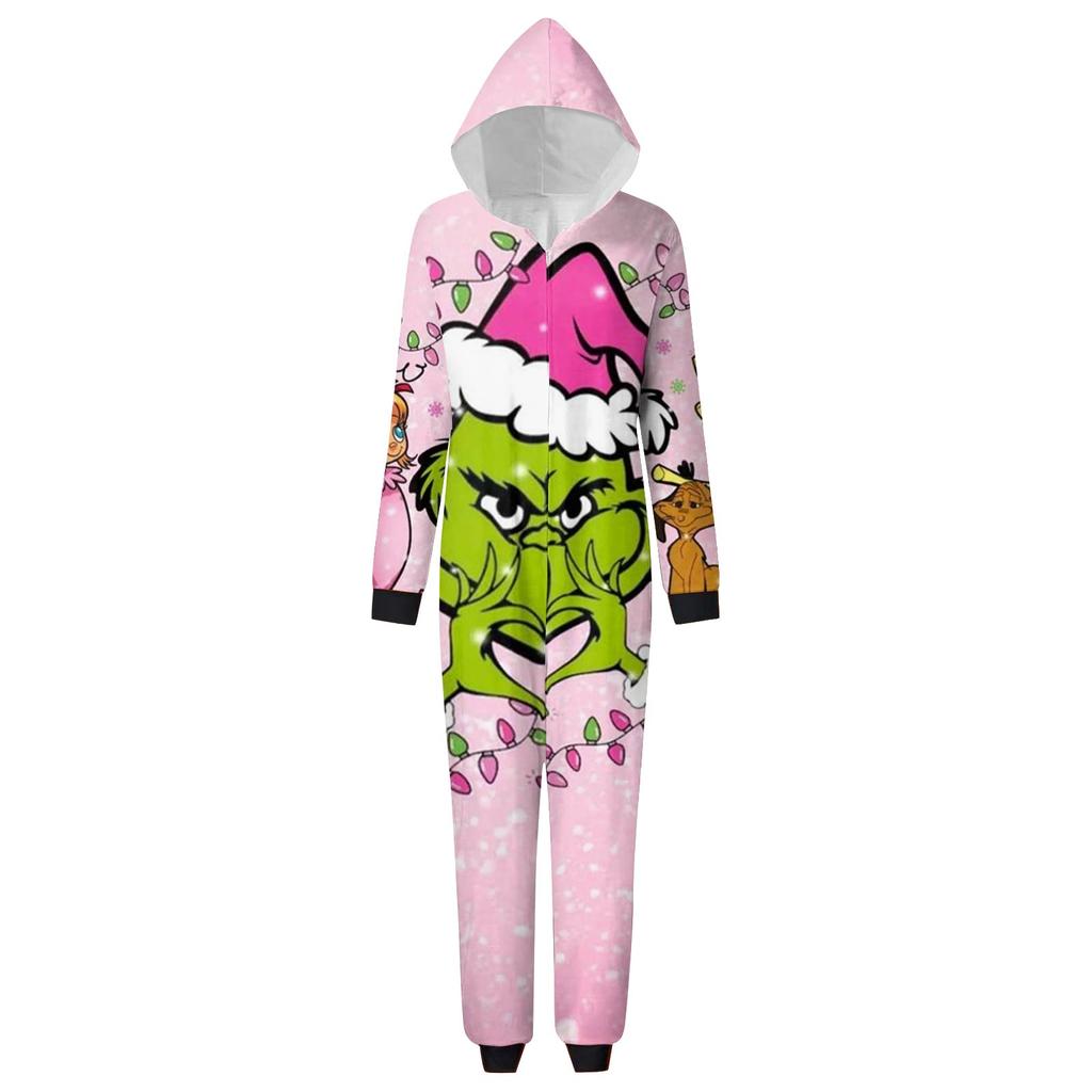 Parent-Christmas Printed Parent-Child Hooded Zip One-piece Homewear