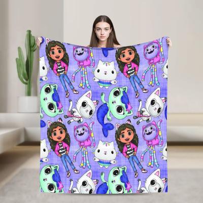 Cartoon Cute Gabby Dollhous Warm Soft Blankets Airplane Travel Plush Throw Blanket Home Decor Flannel Bedspread Sofa Bed Cover