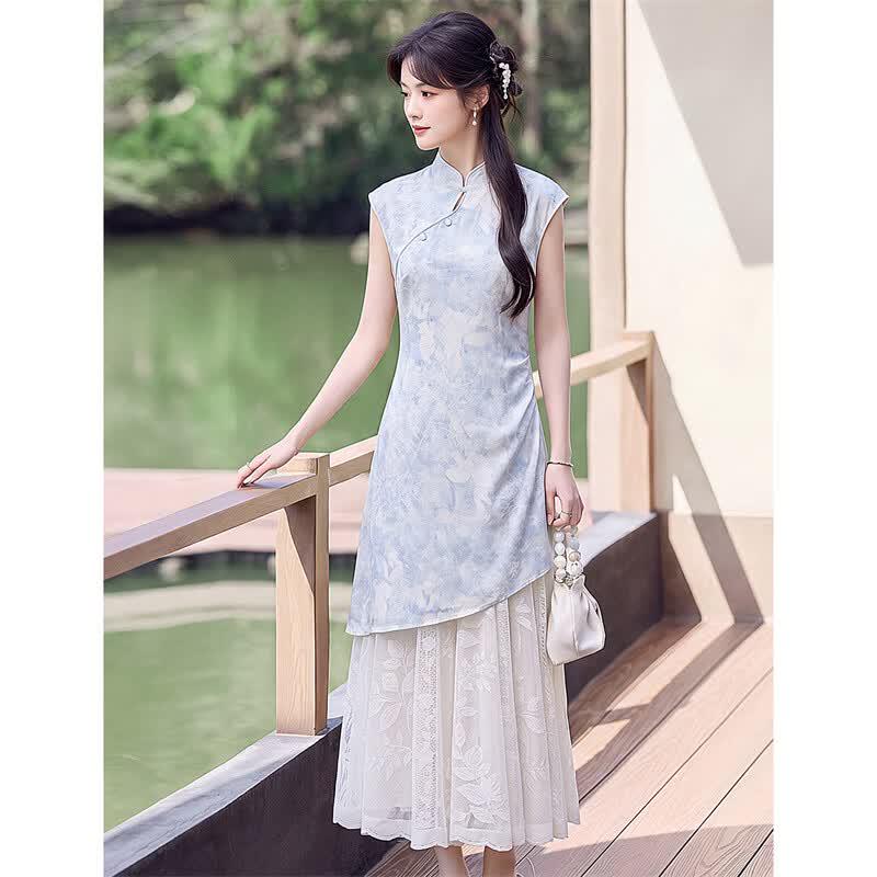 Elegant New Chinese Style Jacquard Qipao Set